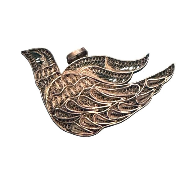 Gorham Jewelry - Vintage Gorham Sterling Silver Filigree Bird Pendant Unique Winged Design Ornate